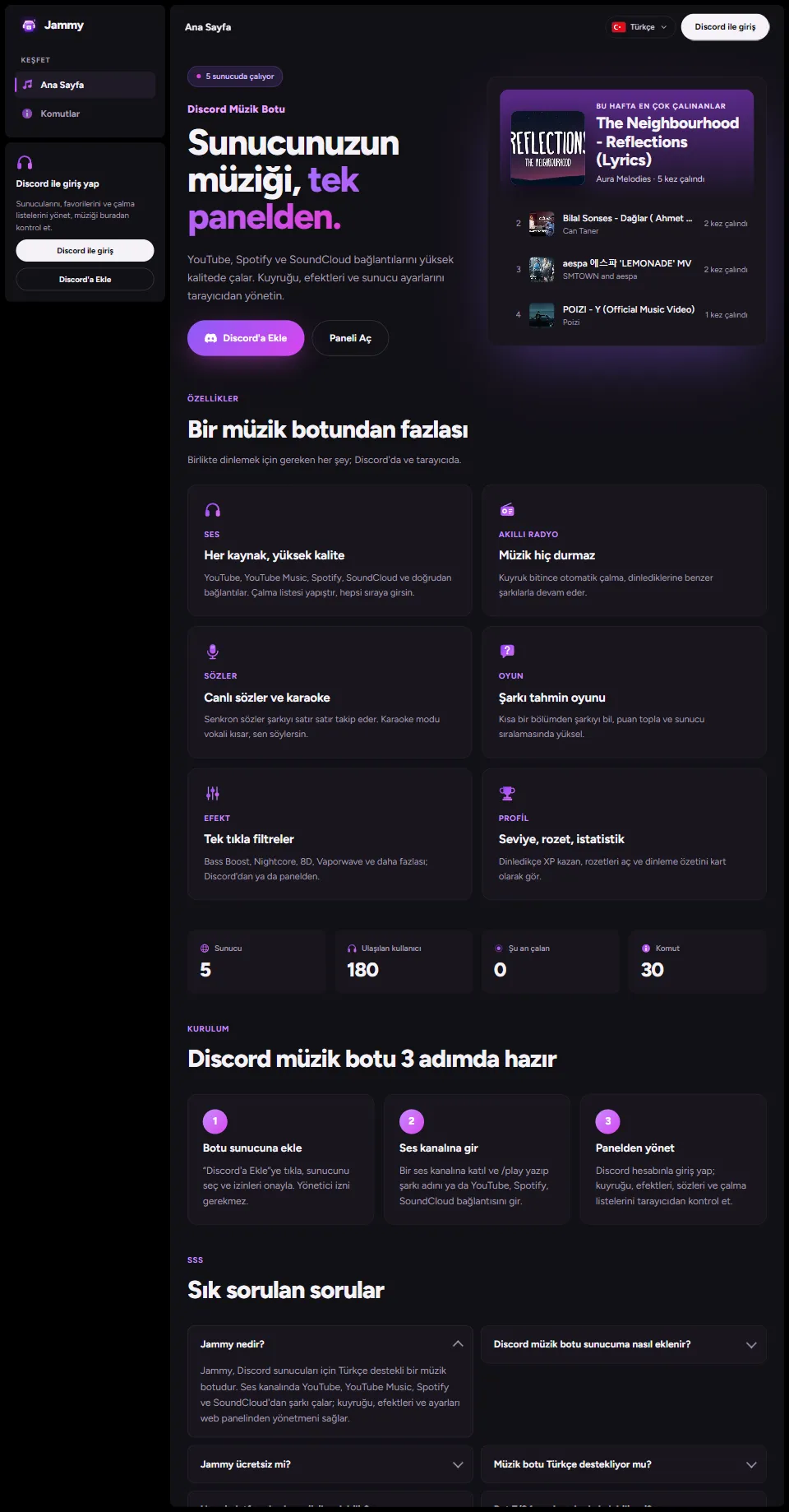 jammybot.com ana sayfa ekran görüntüsü
